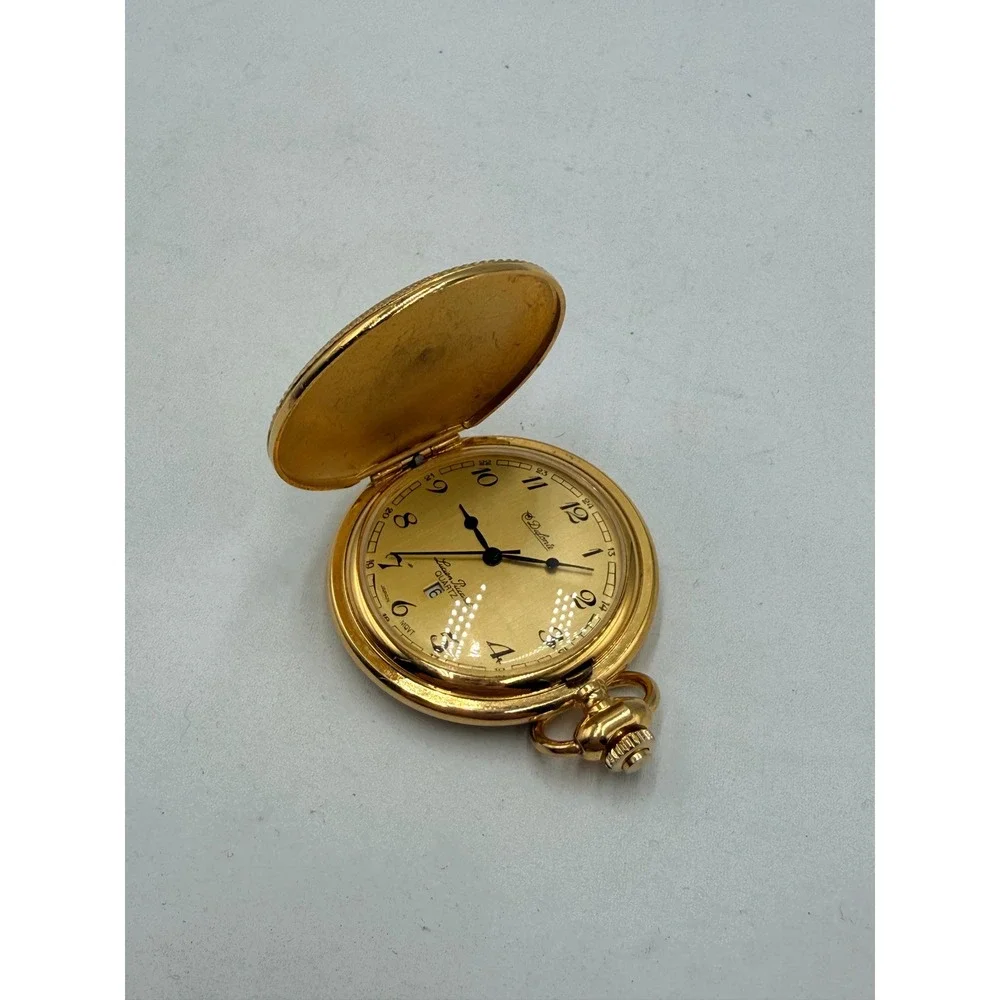 Lucien Piccard Pocket Watch Men Gold Tone Dufonte Quartz Date Hunter